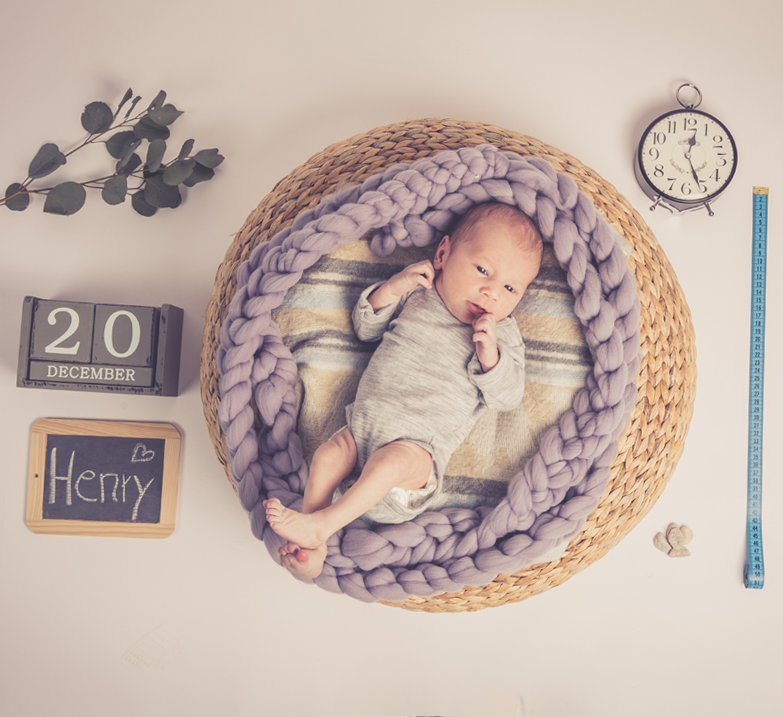 Newborn Fotoshooting Geburtskarte mit Namen, Datum, Größe und Uhrzeit